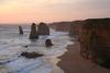 Sunset over the limestone stacks known as The Twelve Apostles, Port Campbell National Park, Victoria.
