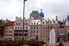 Residential apartment buildings in Quebec City echo the shape of Chateau Frontenac.
