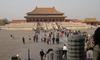The Hall of Supreme Harmony as seen from the Inner Courtyard of the Forbidden City in Beijing. The Hall was destroyed by fire seven times and was last rebuilt in 1695-97. Many of the buildings of the Forbidden City were built from precious woods and marble; golden bricks were used for floors.