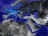 European "urban sprawl" is dramatically visualized in this nighttime image of city lights superimposed on terrain photography. Image courtesy of NASA GSFC Scientific Visualization Studio.