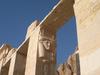 Head of the goddess Hathor on one of the colonnades at Djeser-Djeseru, Pharaoh Hatshepsut&apos;s mortuary temple.