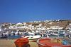 Boats in the harbor at Mykonos.