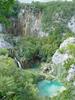 A view in Plitvice National Park looking down into the gorge where the largest waterfalls in the park are located.