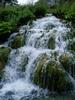 Close up of waterfalls in Plitvice National Park. The park is a favorite tourist destination and consists of 16 lakes separated by natural dams.