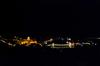 Budapest at night. The beautiful Szechenyi Chain Bridge links Buda on the left with Pest on the right.