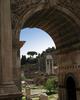 The Roman Forum and Palatine Hill as seen through the Arch of Septimius Severus in Rome. The Arch was constructed in A.D. 203.