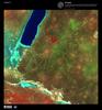 The intricate lines angling and criss-crossing over the landscape are roads in extreme southwestern Kazakhstan. The turquoise areas on the left of this false-color satellite image are salt flats and marshes, some parts of which are submerged (dark blue). The body of water is Sor Kaydak, which was once a gulf of the Caspian Sea. As water levels have dropped, curious patterns in the landscape have emerged that reveal old tributaries. Image courtesy of USGS.