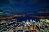 The city of Auckland, the largest in New Zealand, is home to almost a third of the country's population. This is a view of the North Island city at night as seen from its tallest tower.