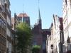 Saint Mary's Church in Gdansk as seen from Mariacka (Saint Mary's Gate). Saint Mary's, built between 1343 and 1502, is the largest brick church in the world, and can hold 25,000 people.