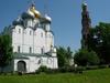 The Cathedral of Our Lady of Smolensk and its octagonal bell tower at the Novodevichy Convent in Moscow. Founded in 1524 to commemorate the capture of Smolensk from Lithuania, it became a convent for ladies of noble birth and was also used for a prison for female royals. Most of the current cathedral dates to the mid-17th century. After the Russian Revolution, the convent was turned into a museum. It was returned to the Russian Orthodox Church after World War II.