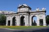 The Puerta de Alcala (Alcala Gate) monument in the Plaza de la Independencia (Independence Square) in Madrid. Inaugurated by King Carlos III in 1778, it originally functioned as an enormous gate in the city&apos;s wall.