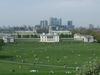 The Queen's House, Greenwich viewed from Observatory Hill. Shown are the original house (1635) and the wings linked by colonnades (1807). Beyond the House is the Old Royal Naval College, completed in 1712.