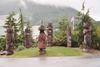 &quot;Clan Council&quot; totem pole arrangement atop Cape Fox Hill, Ketchikan, Alaska.