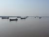 A small flotilla of boats on the  Saigon River, which serves as the main water source for the port of Saigon. 