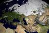 A MODIS-derived image displaying global snow cover over northern Eurasia during the winter of 2001-02. Image courtesy of NASA/Goddard Space Flight Center Scientific Visualization Studio.